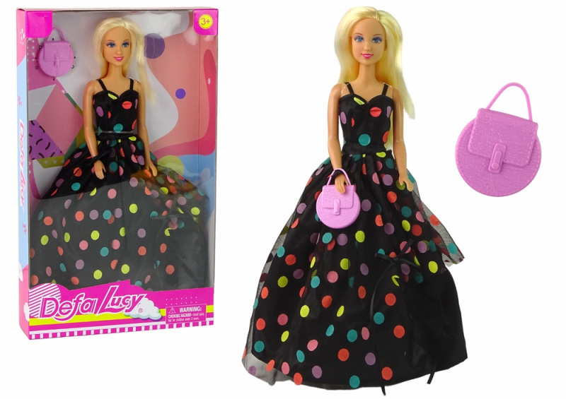 LEAN TOYS Lucy v dlouhých černých tečkovaných šatech