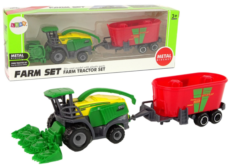 Lean Toys Kombajn s přívěsem Zemědělský stroj Zelená červená