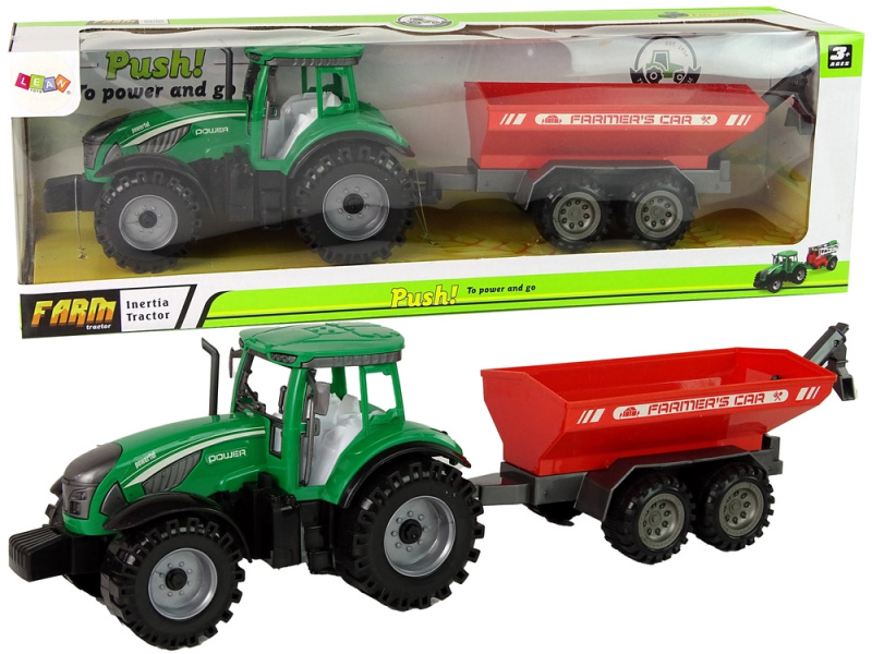 LEANToys Zelený traktor s červeným přívěsem na setrvačník