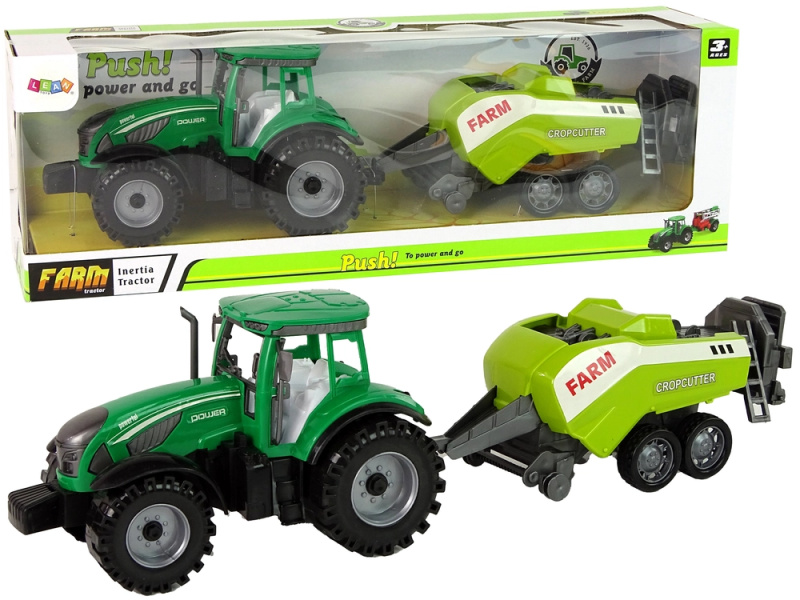 LEANToys Traktor se secím strojem na setrvačník zelený
