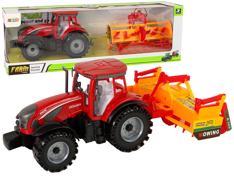 LEANToys Traktor s kultivátorem červený na setrvačník