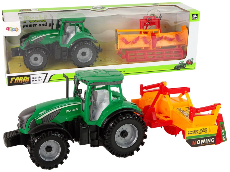 LEANToys Zelený traktor s oranžovým kultivátorem pro děti