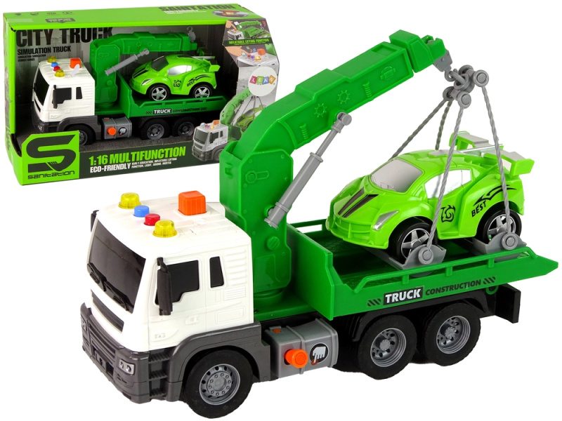 LEAN Toys Car Transporter Silniční asistenční odtahovka Zelená zvuková světla 1:16