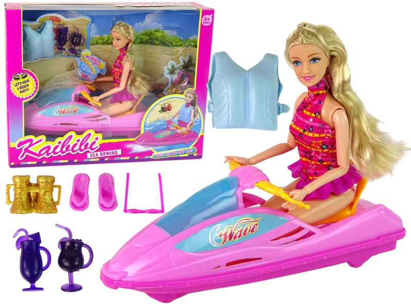 LEAN TOYS Sada panenky a motorového člunu s příslušenstvím