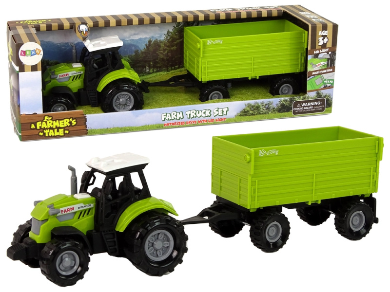 LEANToys Traktor s přívěsem se světlem a zvukem zelený