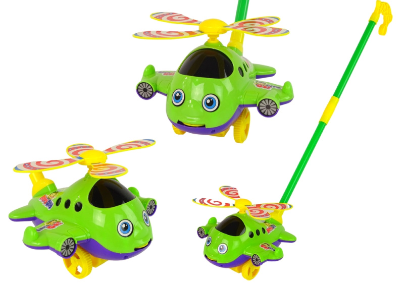 Lean Toys Happy Plane Push Stick Bell Green