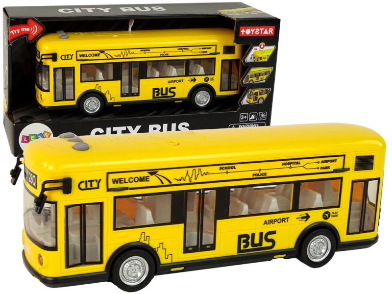 LEAN Toys Žlutý městský autobus s třecím pohonem 1:18