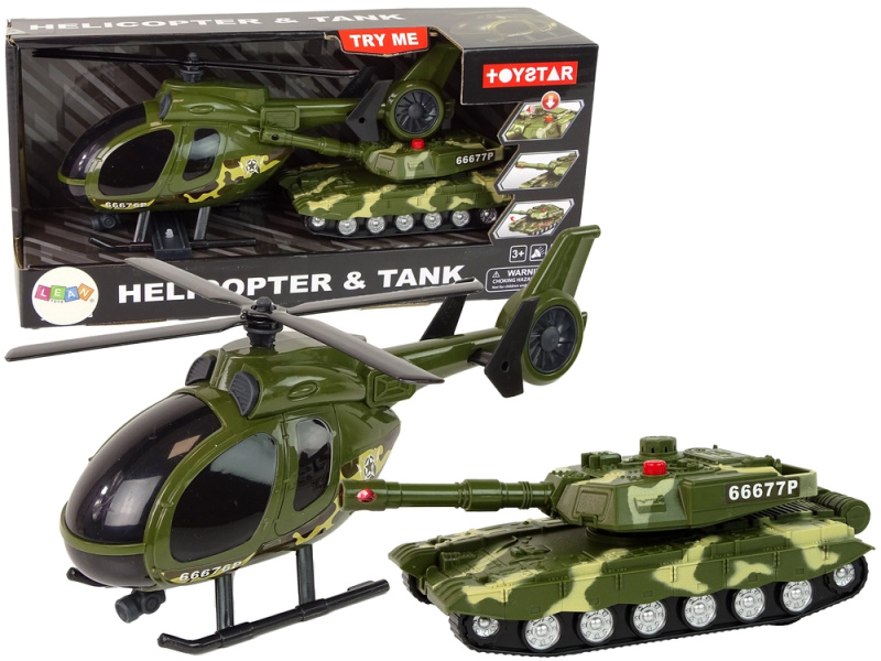 Lean Toys Sada vojenského tanku s třecím pohonem vrtulníku