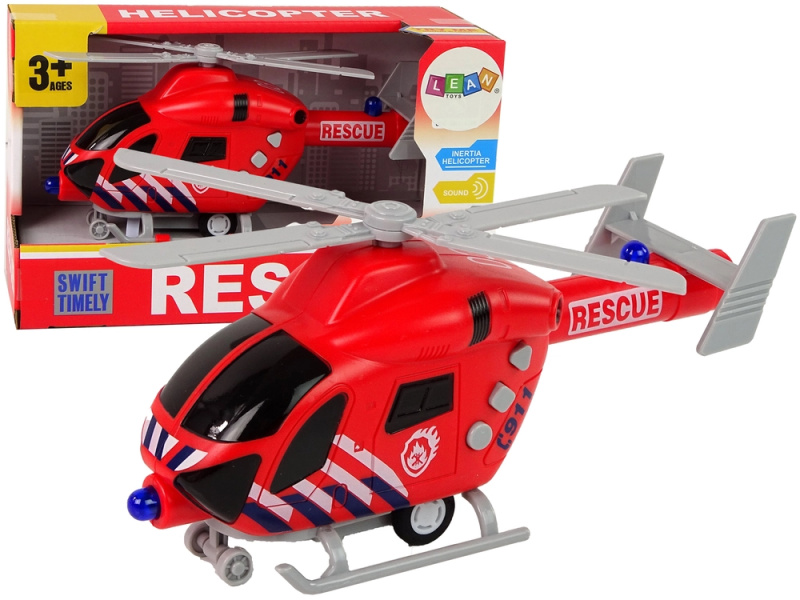 Lean Toys Hasičský záchranný vrtulník Red Sound Lights Vrtule