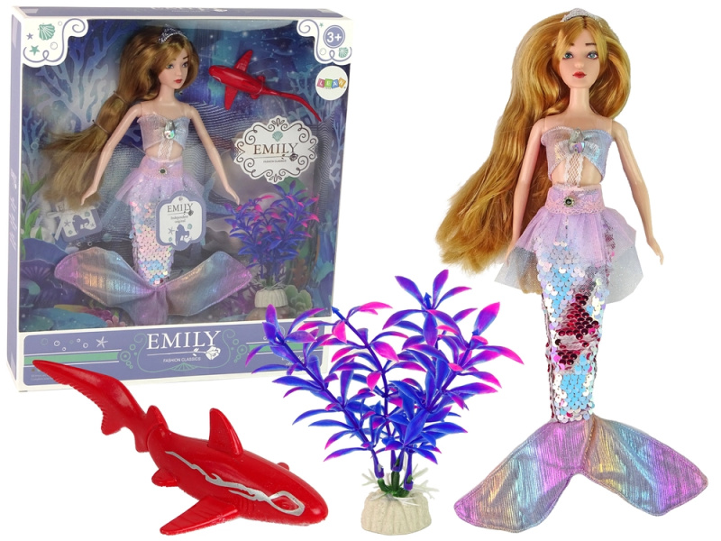 LEAN TOYS Panenka Emily - Mořská panna se žralokem a doplňky