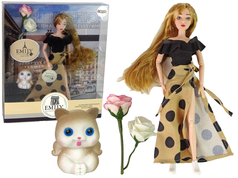 Lean Toys Panenka Emily s dlouhými vlasy + kočička