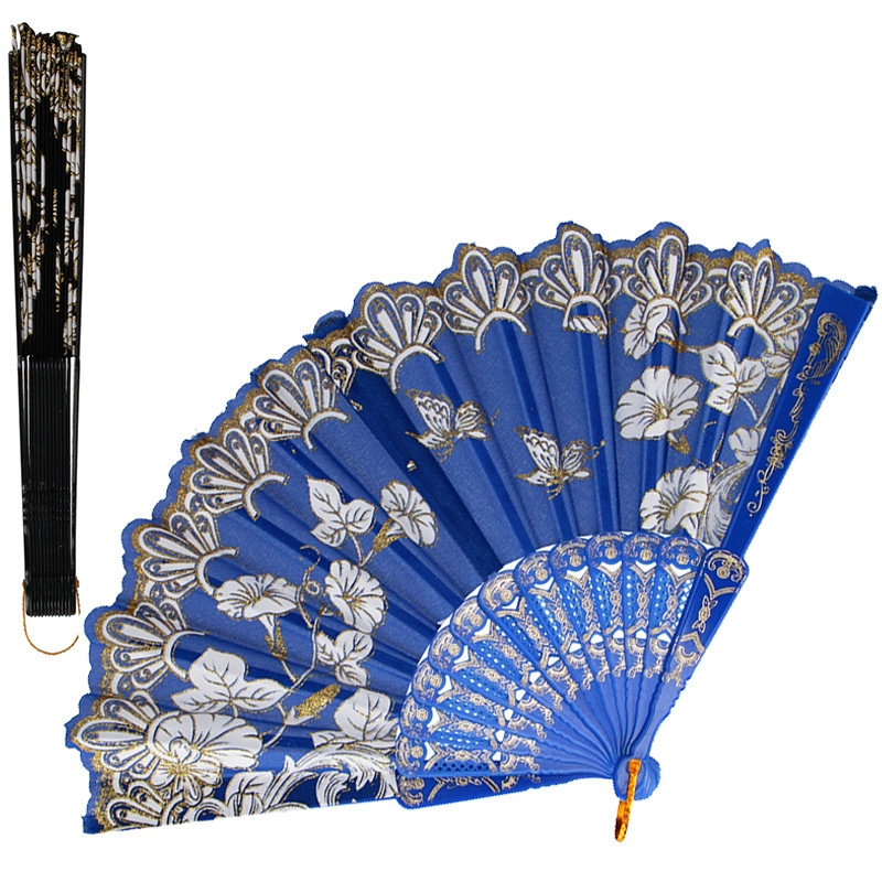 Barevný skládací vějíř s květinovým vzorem 23 cm