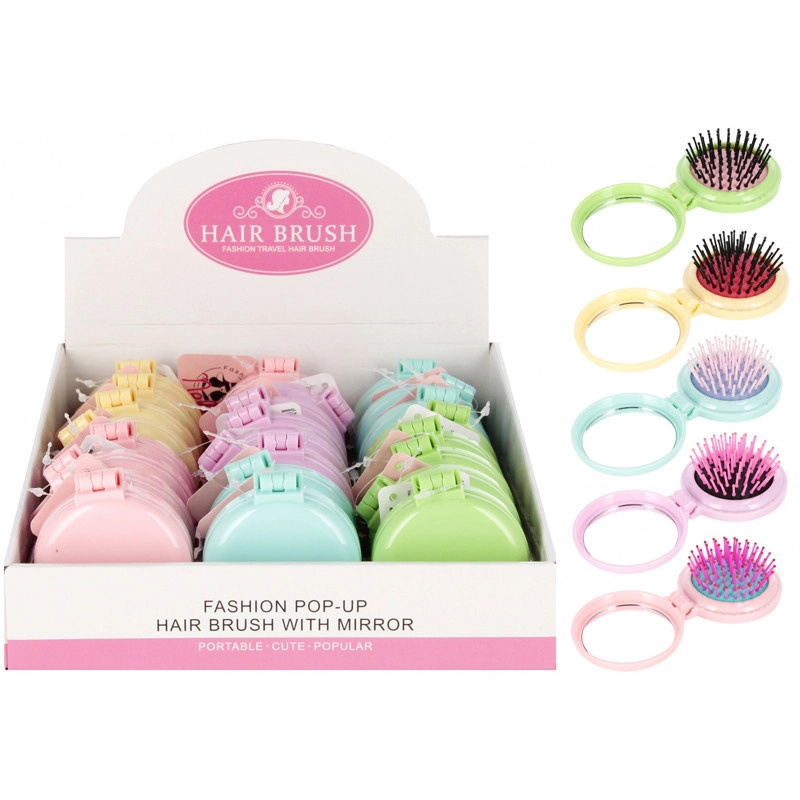 Skládací kapesní kartáč s zrcátkem 2 v 1