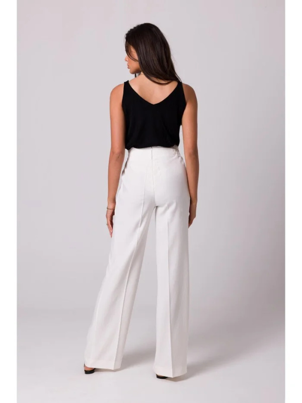 B252 Široké kalhoty s ozdobnými knoflíky - krémové EU XL