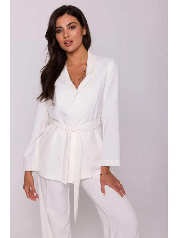 B253 Blejzr s otevřenou přední částí a páskem na zavázání - krémový EU XL