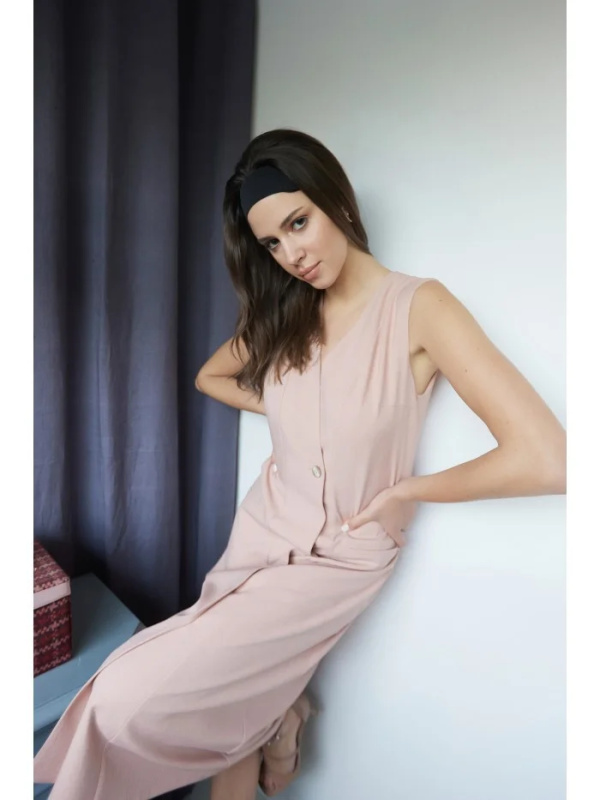 B254 Midi šaty bez rukávů - růžové EU XXL