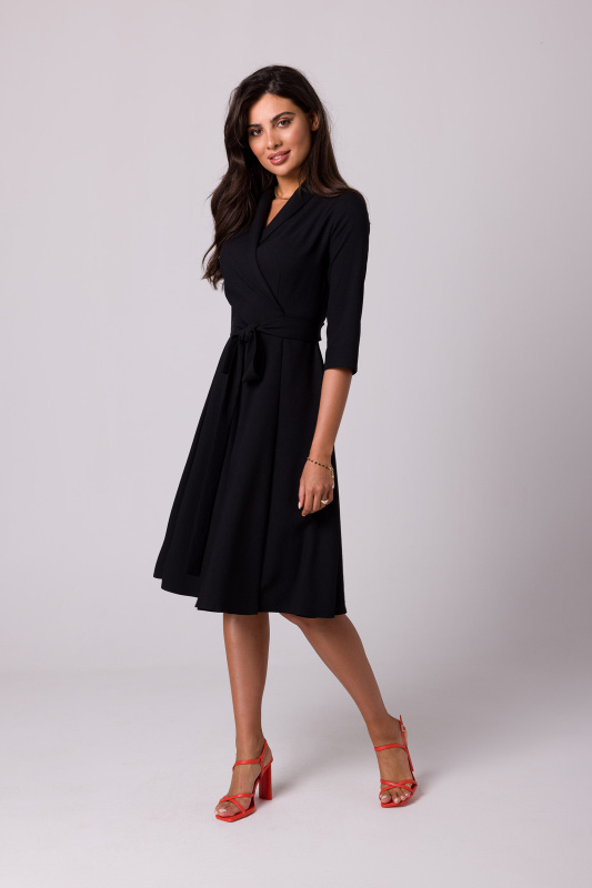 B255 Zavinovací šaty se šálovým límcem - černé EU XL