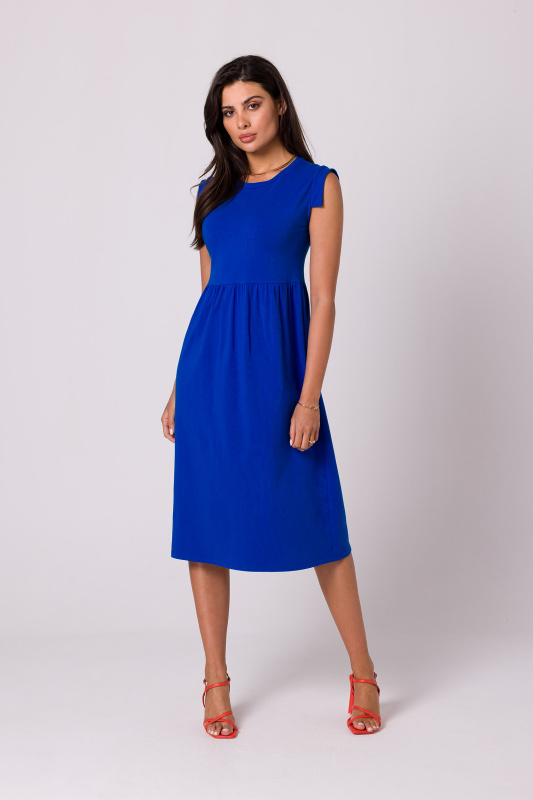B262 Bavlněné šaty s vysokým pasem - královská modř EU XXL
