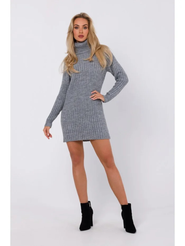 M770 Svetrové šaty s vysokým límcem - šedé EU S/M