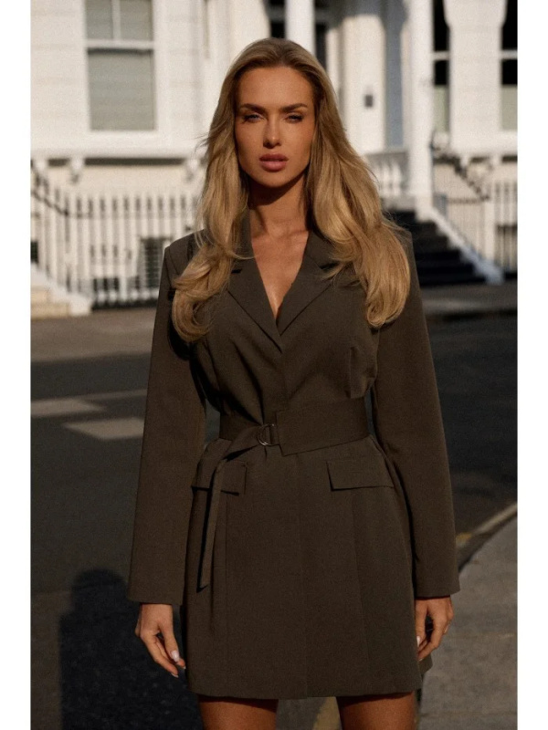 M749 Blejzrové šaty s páskem - khaki barva EU XXL