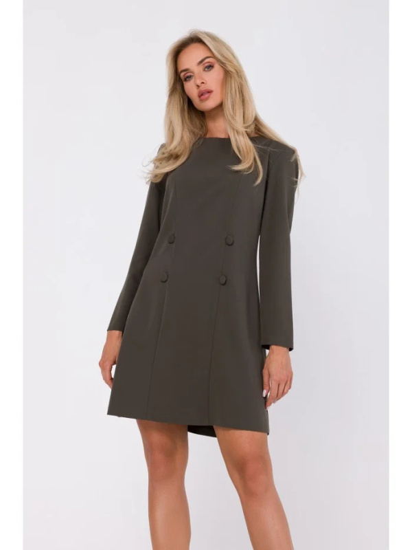 M753 Šaty s ozdobnými knoflíky - khaki barva EU XXL