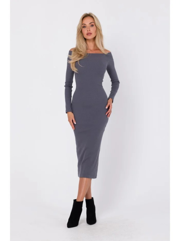 M757 Tělové šaty s odhalenými rameny - antracitové EU 2XL/3XL