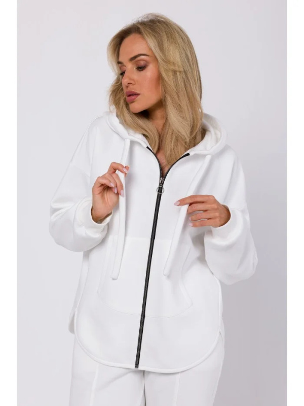 M761 Mikina s kapucí na zip a klokaní kapsou - barva ecru EU L/XL