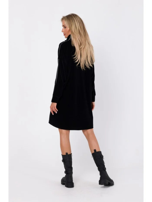 M764 Asymetrické šaty s límcem na zip - černé EU 2XL/3XL