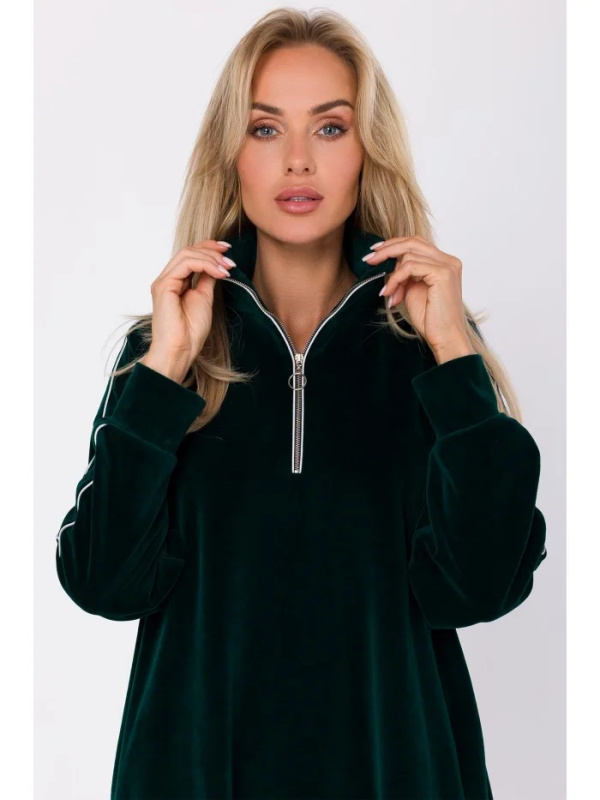 M764 Asymetrické šaty s límcem na zip - zelené EU L/XL