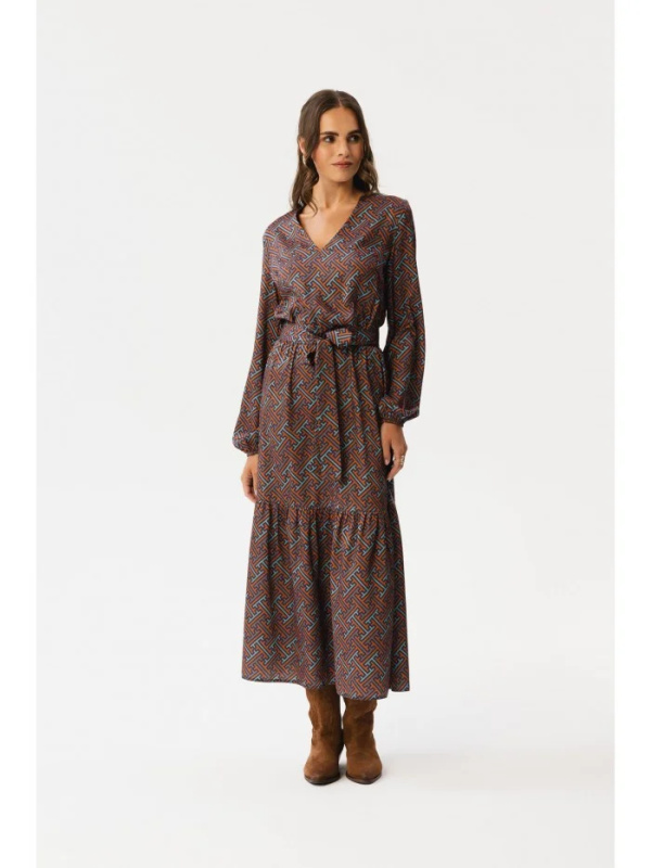 S349 Maxi šaty s geometrickým potiskem - model 4 EU XL