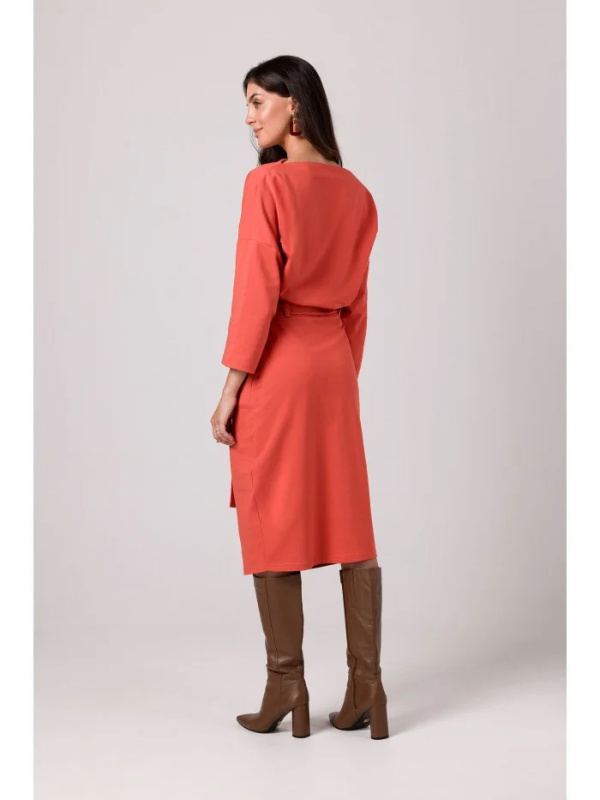 B269 Šaty střední délky s halenkou - cihlově červené EU M