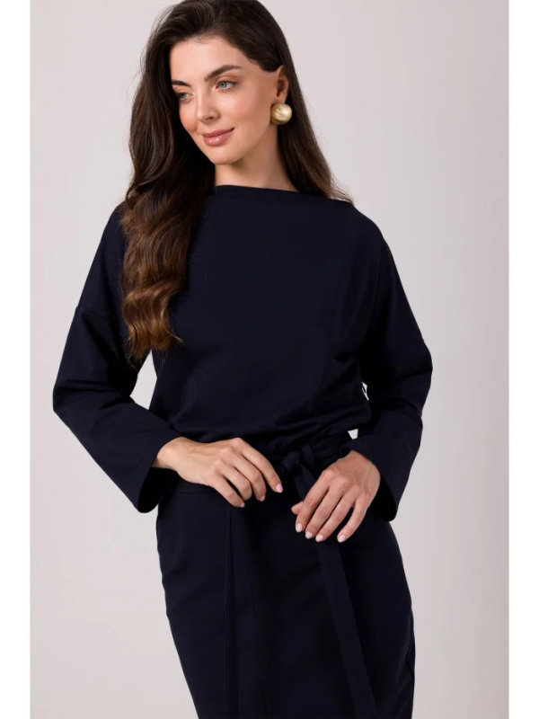 B269 Šaty střední délky s halenkou - tmavě modré EU M