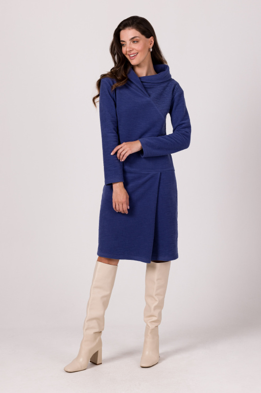 B270 Midi šaty s vysokým límcem - indigo EU M