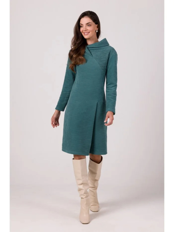 B270 Midi šaty s vysokým límcem - tyrkysové EU M