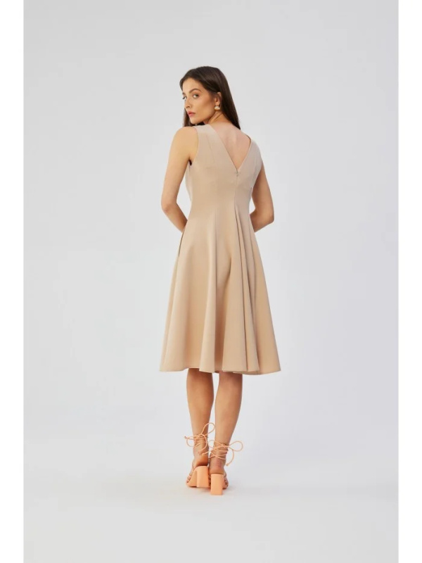 S358 Přiléhavé šaty bez rukávů - béžové EU M