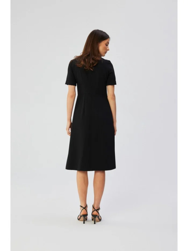 S361 Šaty Shift se záhyby na bocích - černé EU M