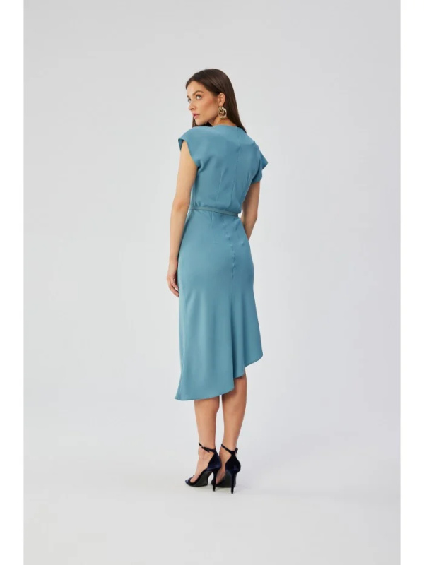 S362 Asymetrické pouzdrové šaty s výstřihem - nebesky modré EU M