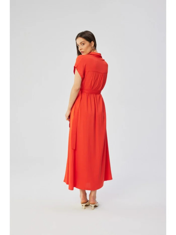 S364 Viskózové maxi košilové šaty - korálová barva EU XL