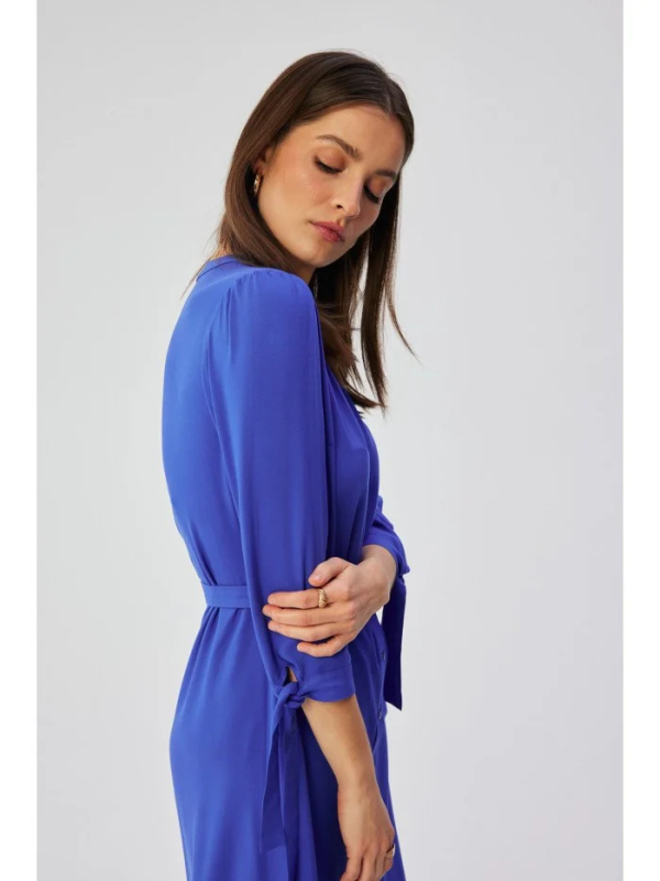 S365 Viskózové šaty áčkového střihu s vázacími rukávy - modré EU XXL