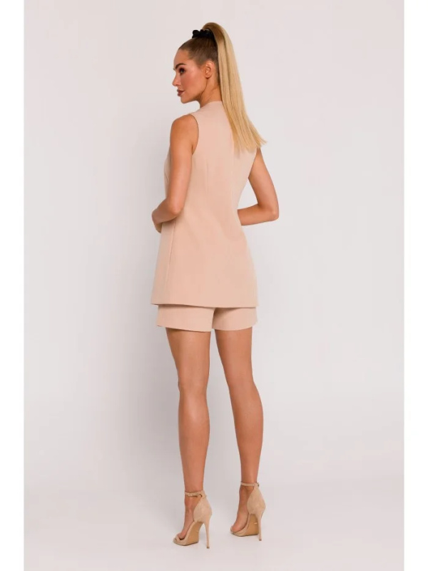 M776 Blejzr bez rukávů s jedním knoflíkem - béžový EU S