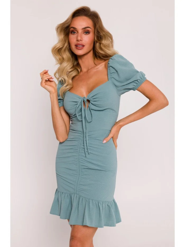 M784 Mini šaty s řasením - agáve EU M