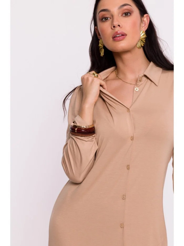 B285 Maxi šaty na knoflíky - cappuccino EU M