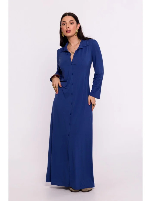 B285 Maxi šaty na knoflíky - modré EU L