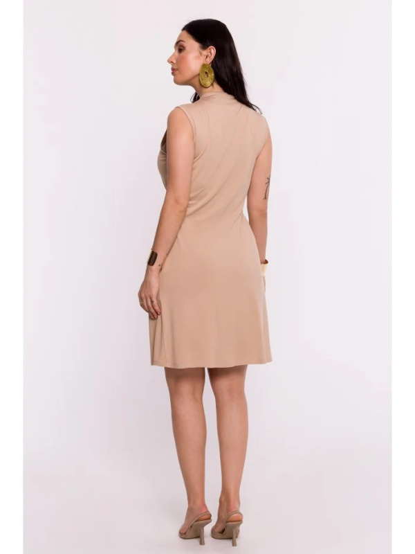 B286 Viskózové mini šaty s výstřihem do V - cappuccino EU XL