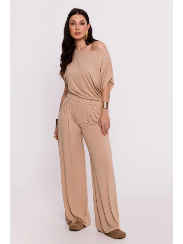 B287 Viskózový top s výstřihem na ramena - cappuccino EU XXL