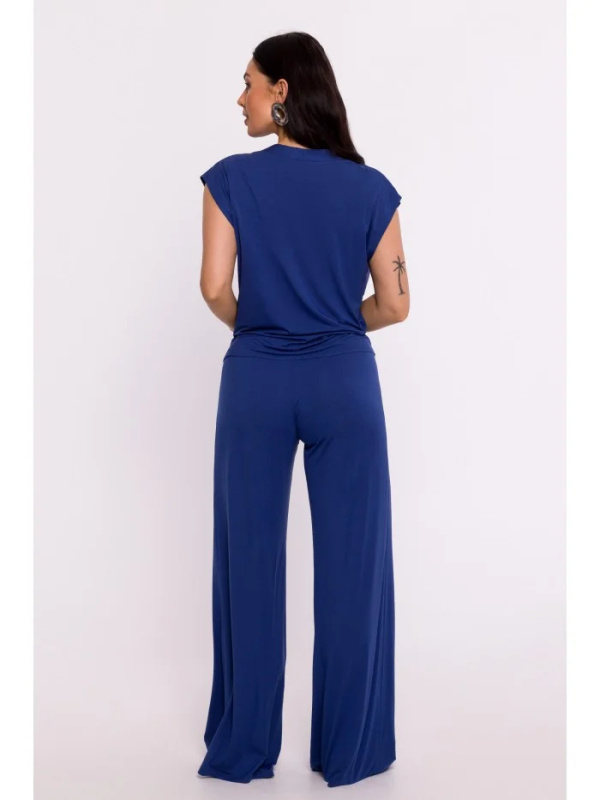 B288 Viskózový zavinovací top s výstřihem do V - modrý EU XXL