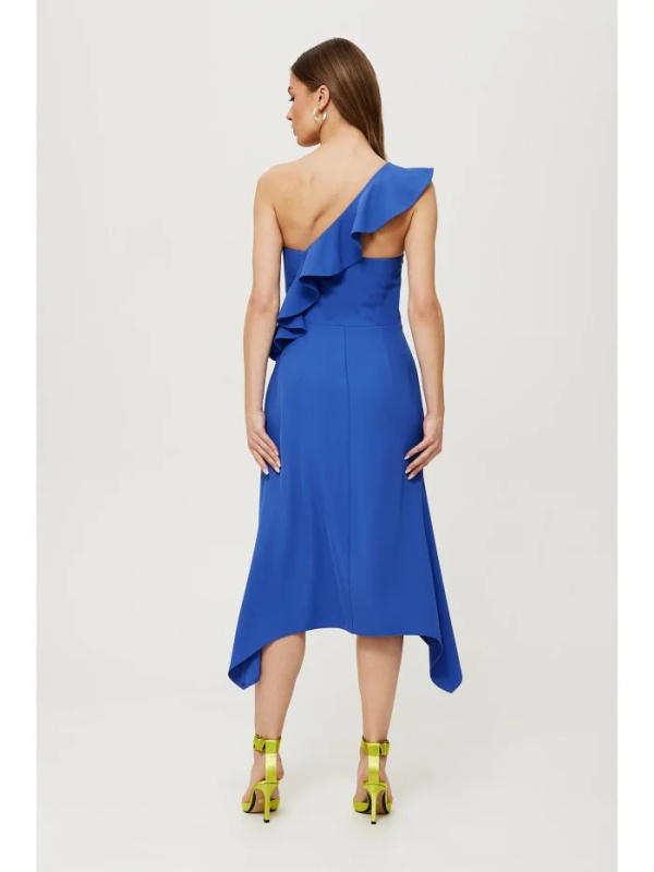 K185 Šaty s volánky na jedno rameno - modré EU M