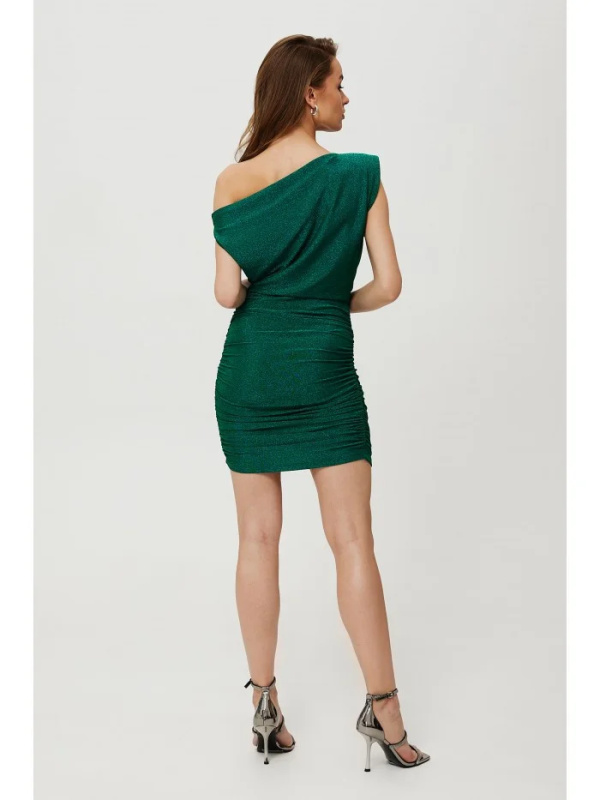 K192 Metalické mini šaty s řasením na bocích - smaragdové EU 2XL/3XL