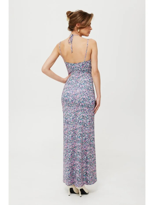 K193 Šaty se zavazováním za krk a květinovým vzorem - model 2 EU L