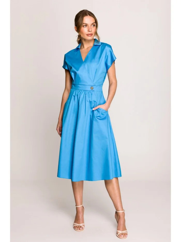 S401 Bavlněné košilové šaty - modré EU XXL